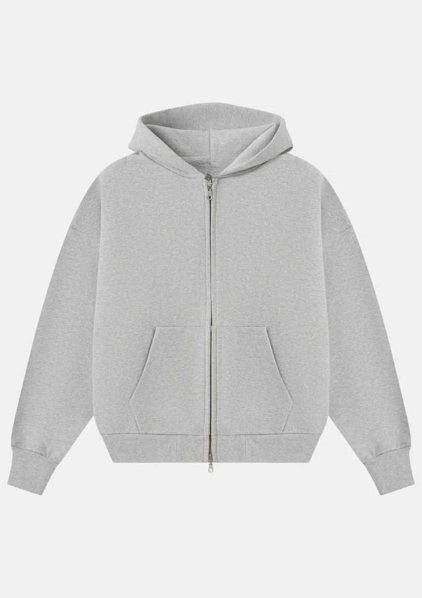 HEAVY BOXY ZIP-UP HOODIE - FLOWER GRAY