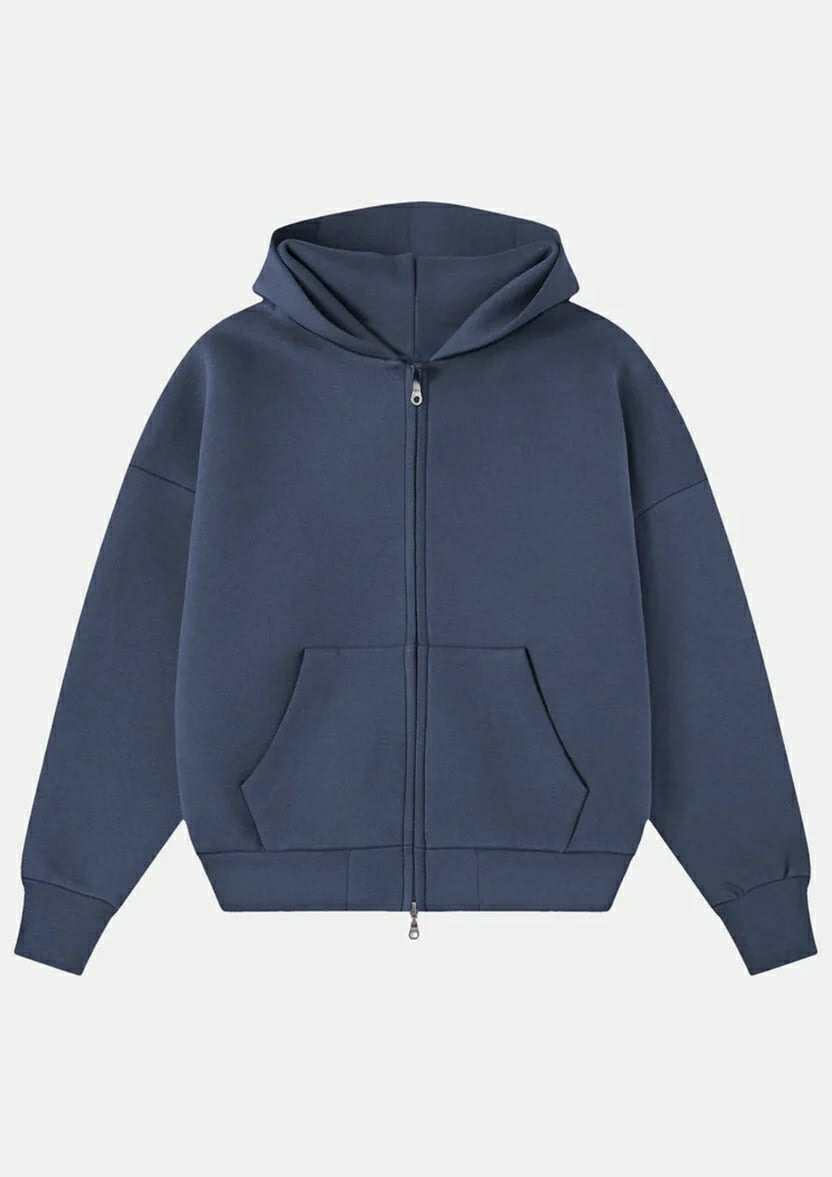 HEAVY BOXY ZIP-UP HOODIE - DARK BLUE