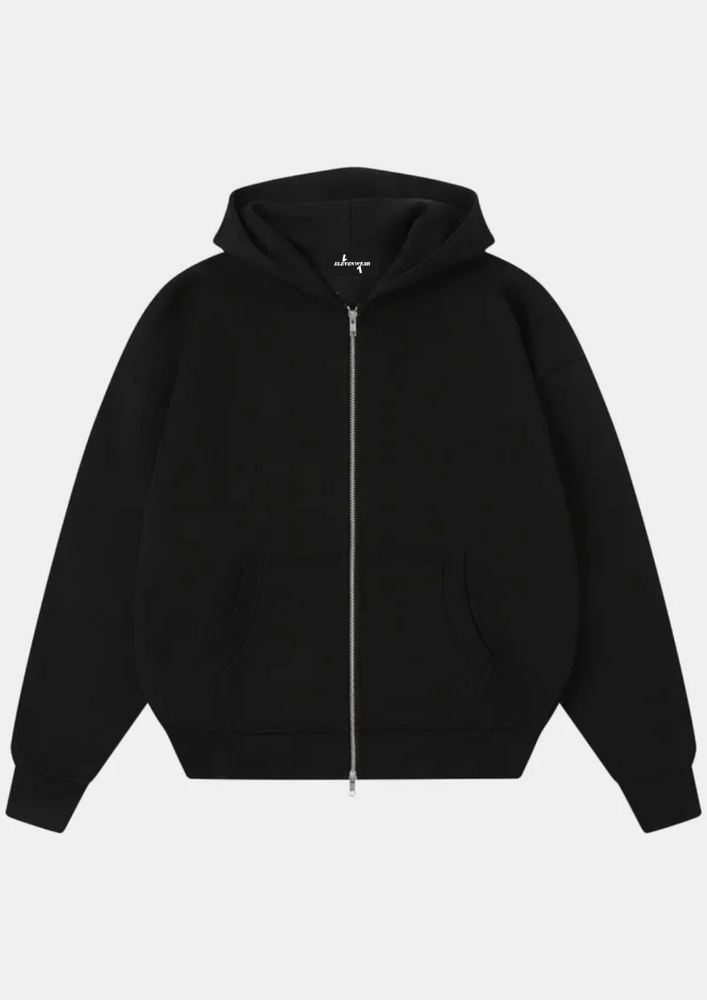 COZY BOXY ZIP-UP HOODIE - BLACK