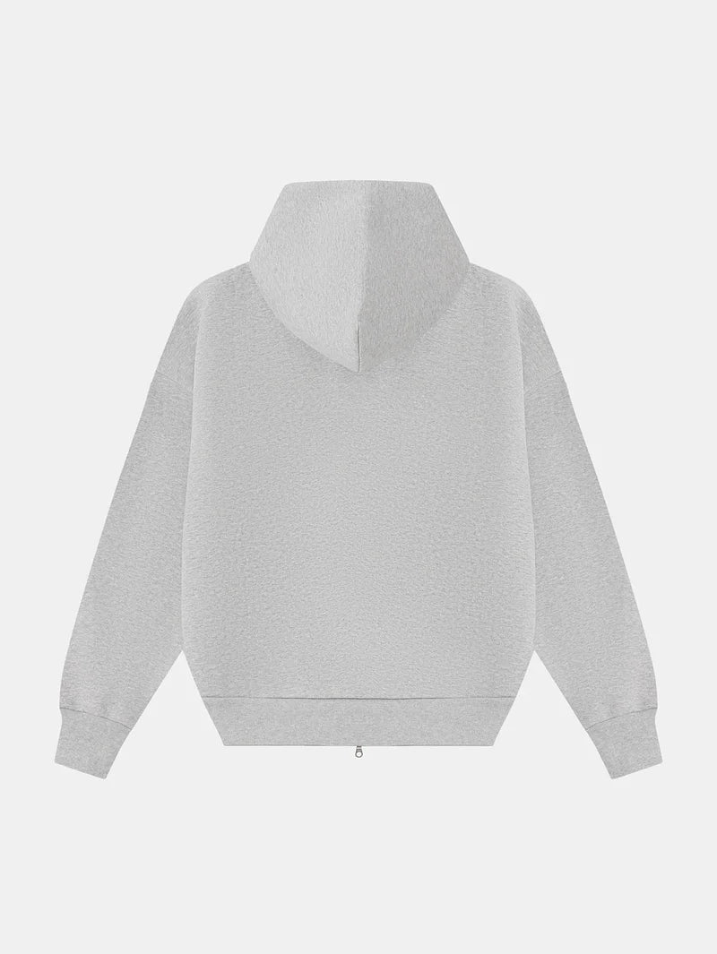 HEAVY BOXY ZIP-UP HOODIE - FLOWER GRAY