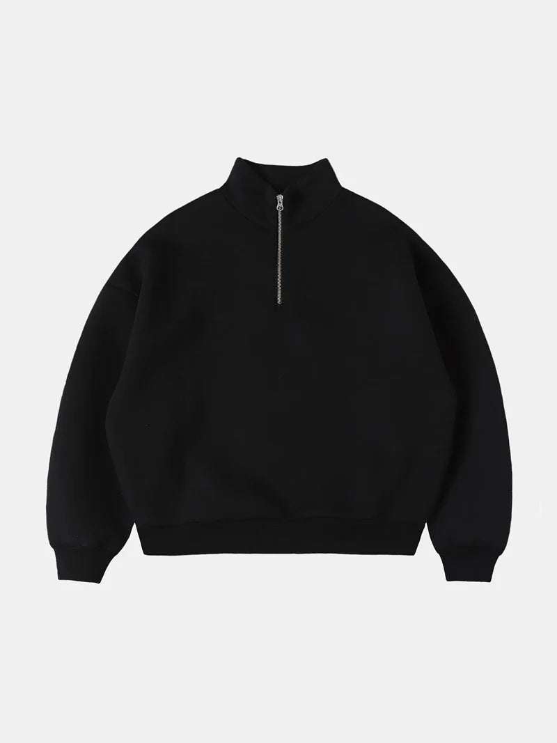 HEAVY BOXY QUARTER ZIP SWEATER - BLACK