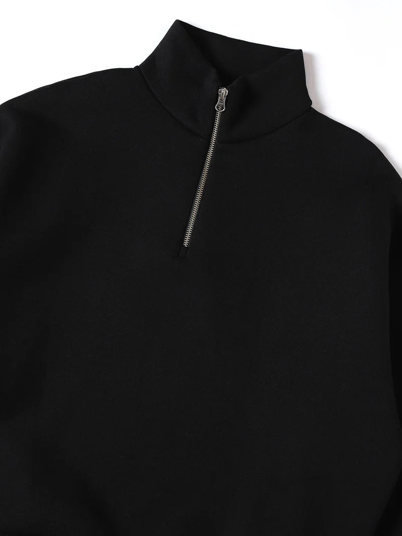 HEAVY BOXY QUARTER ZIP SWEATER - BLACK