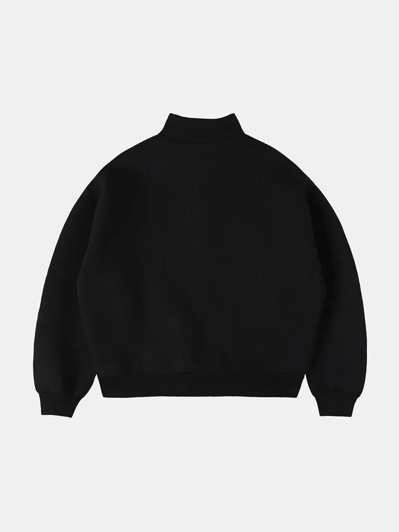 HEAVY BOXY QUARTER ZIP SWEATER - BLACK