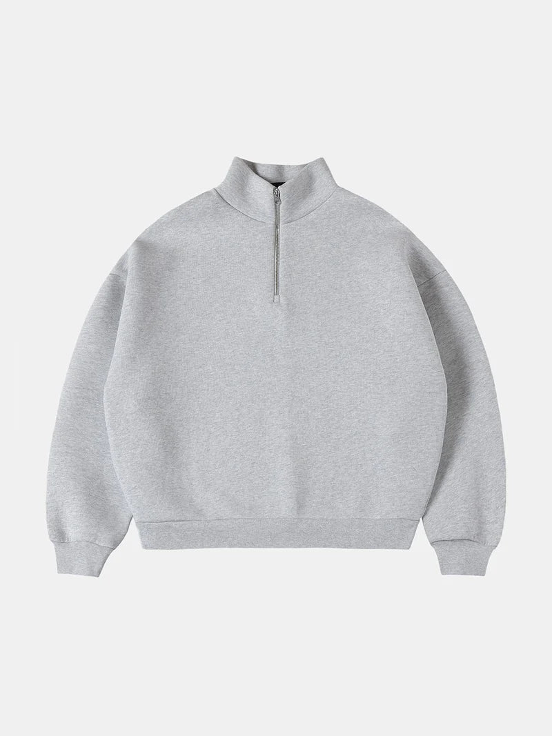 HEAVY BOXY QUARTER-ZIP SWEATER - FLOWER GRAY