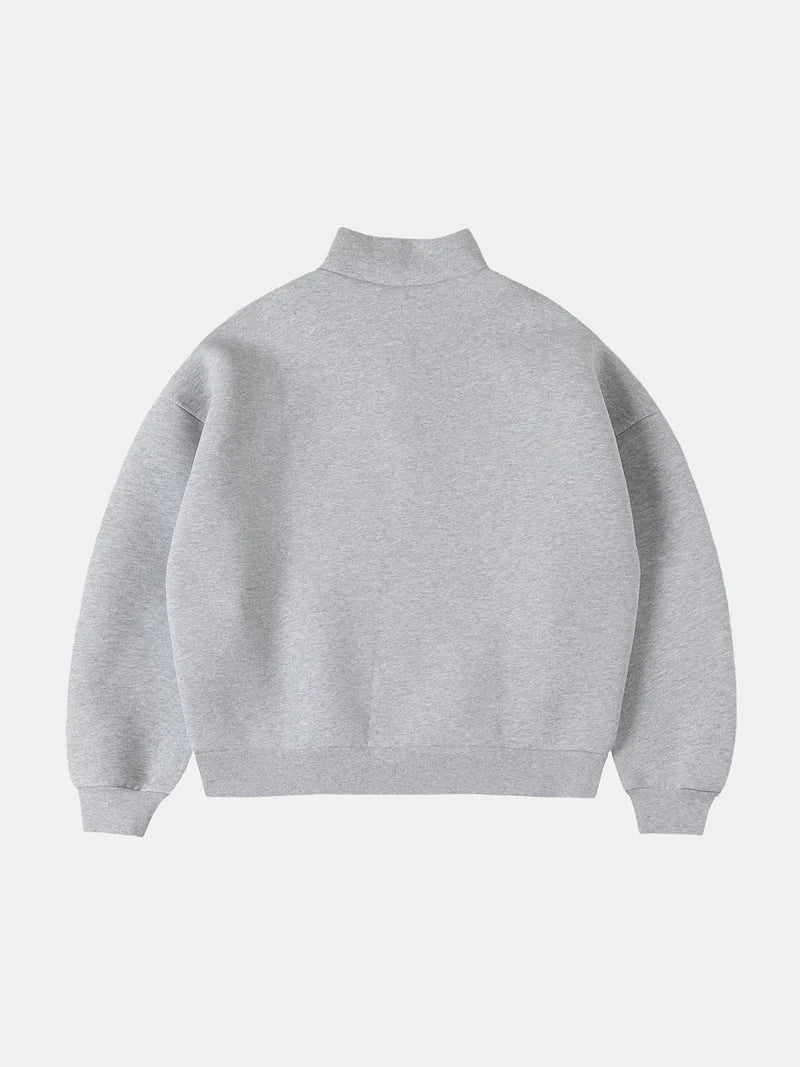HEAVY BOXY QUARTER-ZIP SWEATER - FLOWER GRAY