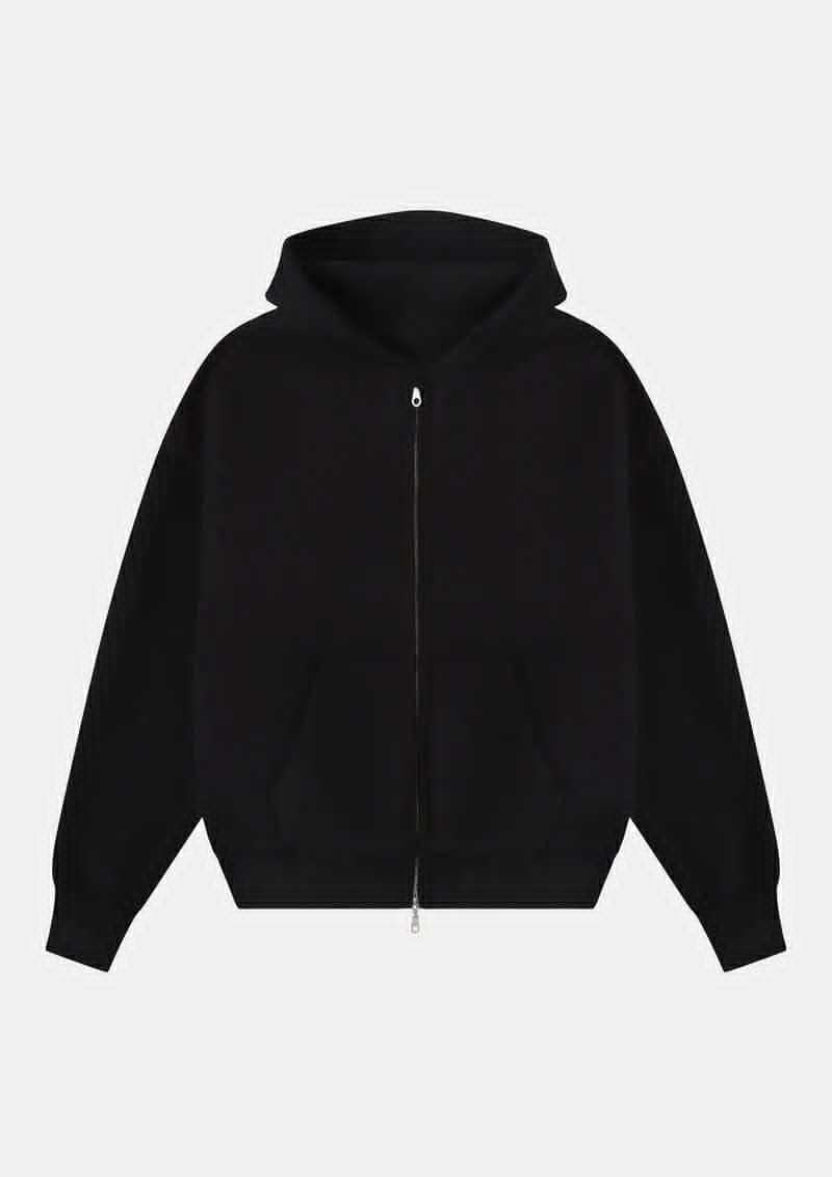 HEAVY BOXY ZIP-UP HOODIE - BLACK