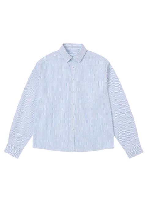 BOXY STRIPED LONG-SLEEVE SHIRT - BLUE