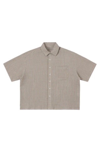 BOXY STRIPED SHORT-SLEEVE SHIRT - BEIGE