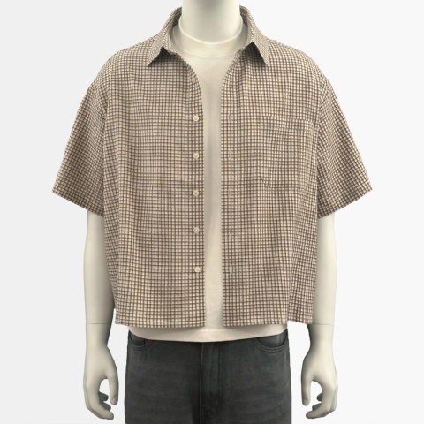 BOXY STRIPED SHORT-SLEEVE SHIRT - BEIGE
