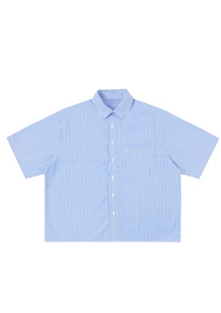 BOXY STRIPED SHORT-SLEEVE SHIRT - BLUE