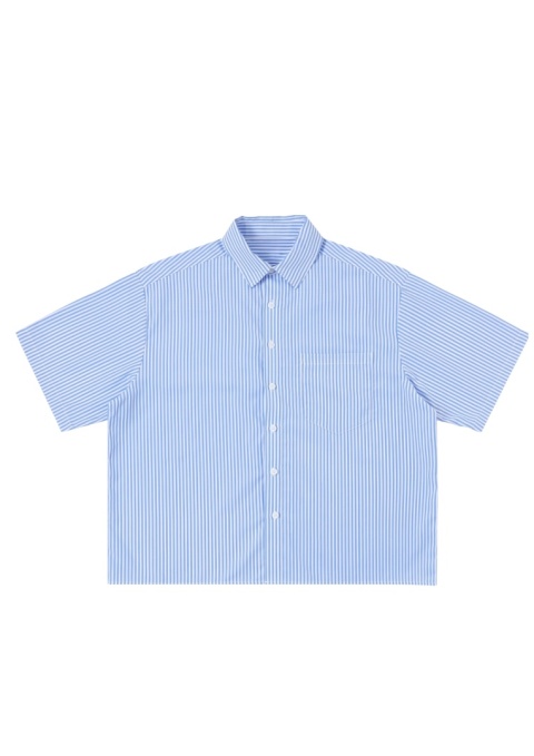 BOXY STRIPED SHORT-SLEEVE SHIRT - BLUE