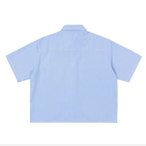 BOXY STRIPED SHORT-SLEEVE SHIRT - BLUE