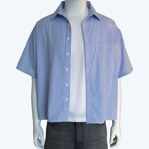 BOXY STRIPED SHORT-SLEEVE SHIRT - BLUE