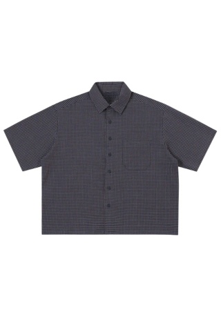 BOXY STRIPED SHORT-SLEEVE SHIRT - NAVY