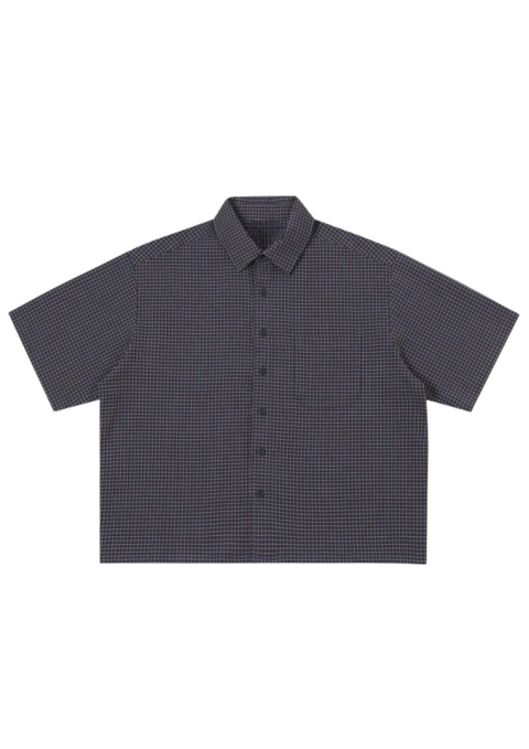 BOXY STRIPED SHORT-SLEEVE SHIRT - NAVY