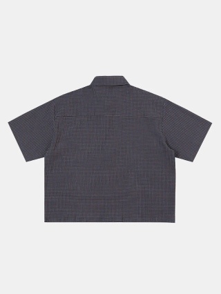 BOXY STRIPED SHORT-SLEEVE SHIRT - NAVY