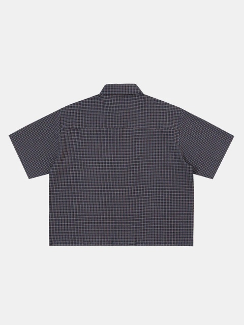BOXY STRIPED SHORT-SLEEVE SHIRT - NAVY