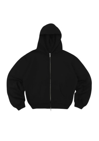 BOXY ZIP-UP HOODIE - BLACK