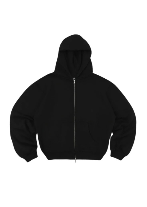 BOXY ZIP-UP HOODIE - BLACK