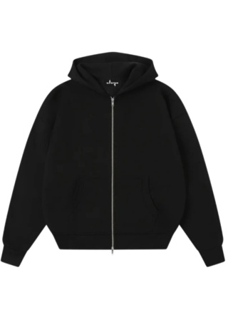 COZY BOXY ZIP-UP HOODIE - BLACK
