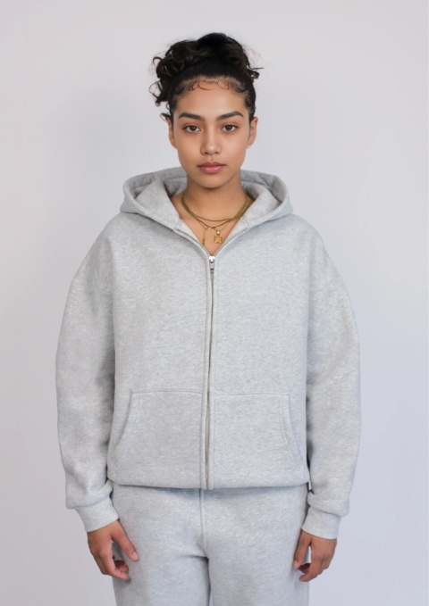 FLOWY ZIP-UP HOODIE - FLOWER GRAY