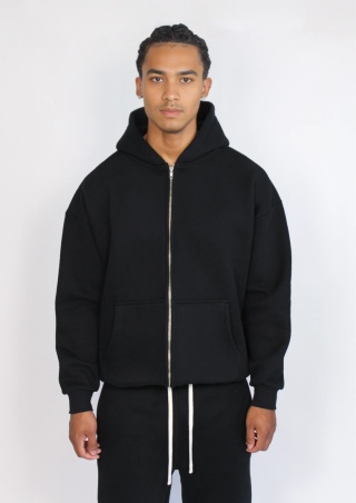 FLOWY ZIP- UP HOODIE - BLACK