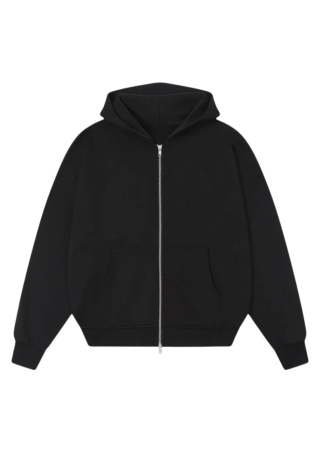 FLOWY ZIP- UP HOODIE - BLACK