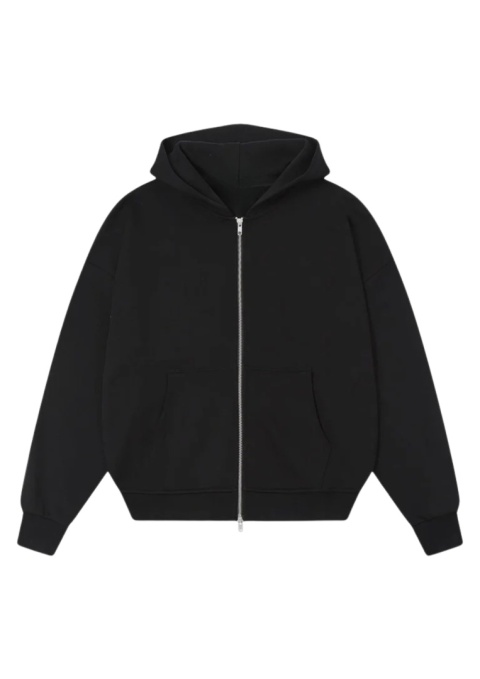 FLOWY ZIP- UP HOODIE - BLACK
