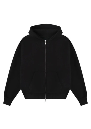 HEAVY BOXY ZIP-UP HOODIE - BLACK