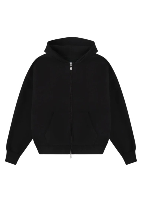 HEAVY BOXY ZIP-UP HOODIE - BLACK