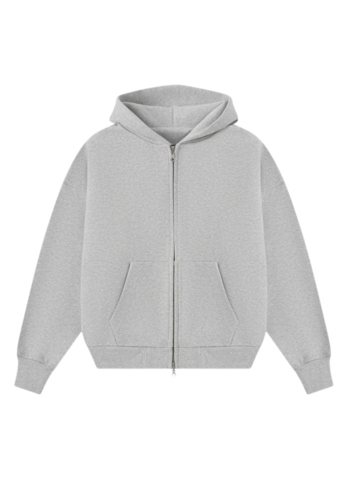 HEAVY BOXY ZIP-UP HOODIE - FLOWER GRAY