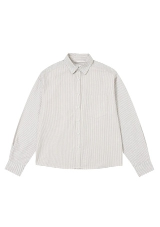 BOXY STRIPED LONG-SLEEVE SHIRT - BEIGE