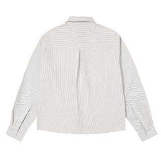 BOXY STRIPED LONG-SLEEVE SHIRT - BEIGE