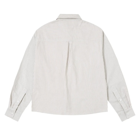 BOXY STRIPED LONG-SLEEVE SHIRT - BEIGE