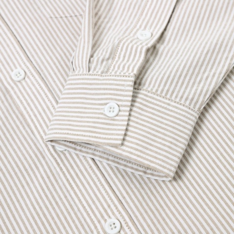 BOXY STRIPED LONG-SLEEVE SHIRT - BEIGE