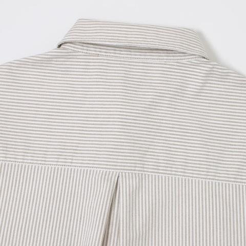 BOXY STRIPED LONG-SLEEVE SHIRT - BEIGE
