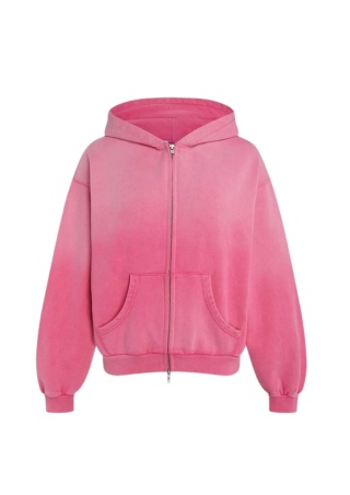 BOXY ZIP-UP HOODIE - WASHED PINK