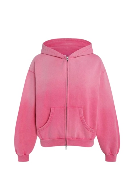 BOXY ZIP-UP HOODIE - WASHED PINK